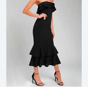 Lulus Black Ruffle Midi Dress
